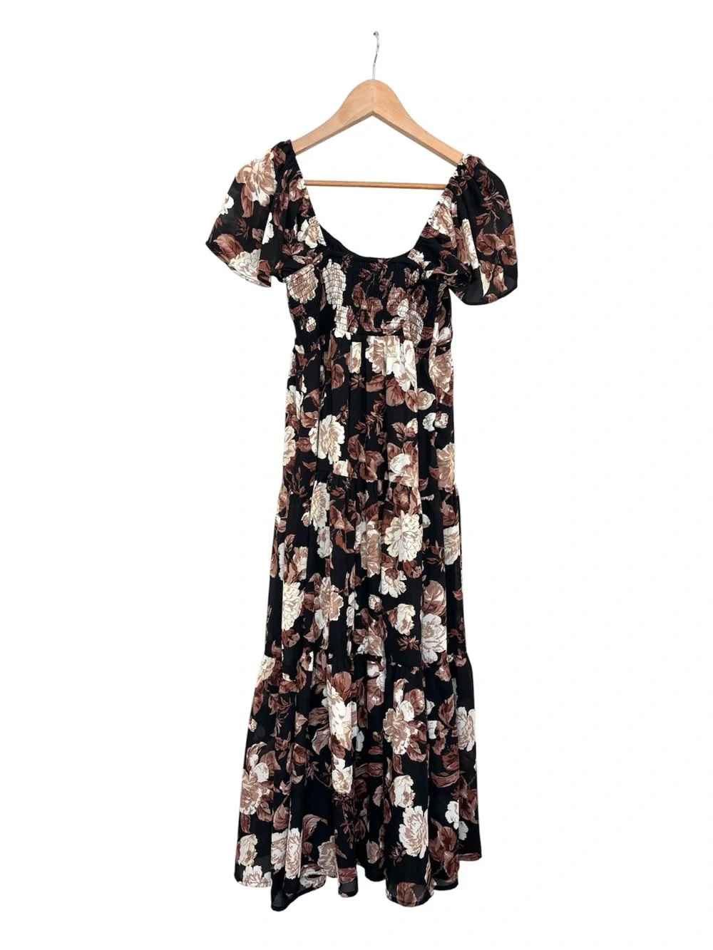 Abercrombie & Fitch Dark Floral Milkmaid Tiered Maxi Dress Cottagecore Small